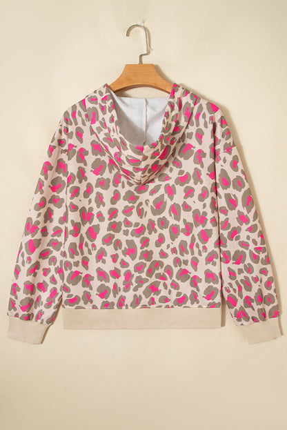 Leopard Zip-Up Hooded Sweatshirt