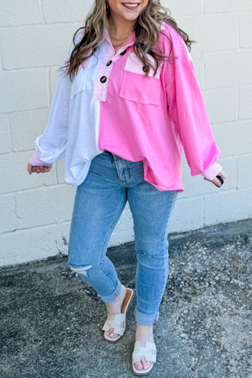 Colorblock Chest Pocket Sweatshirt Plus Size