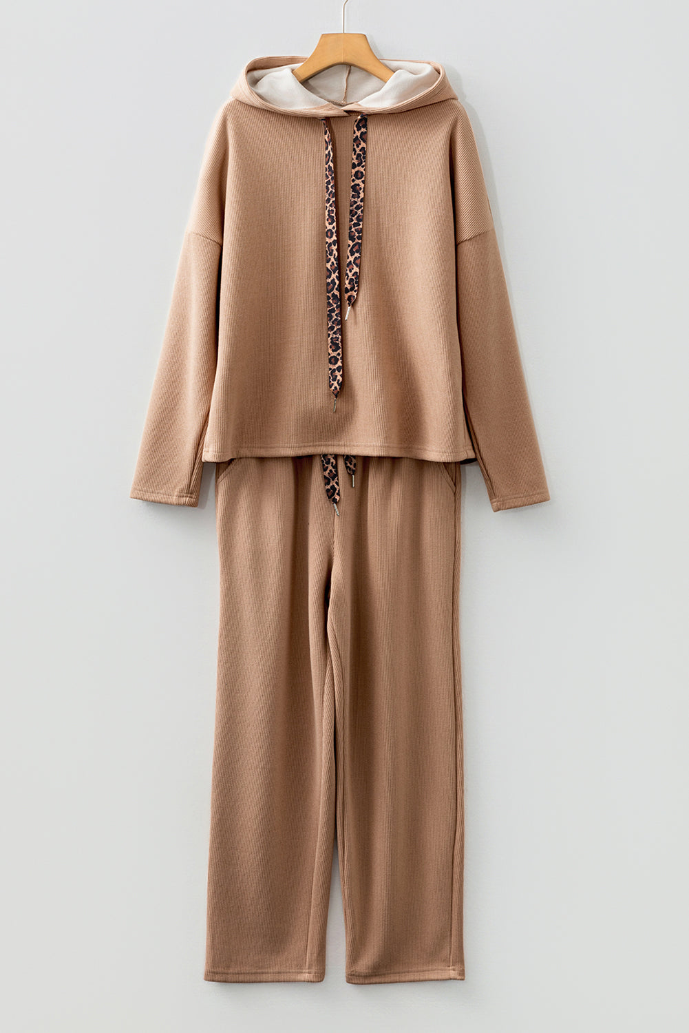 Solid Corduroy Lace Hoodie and Pants Set