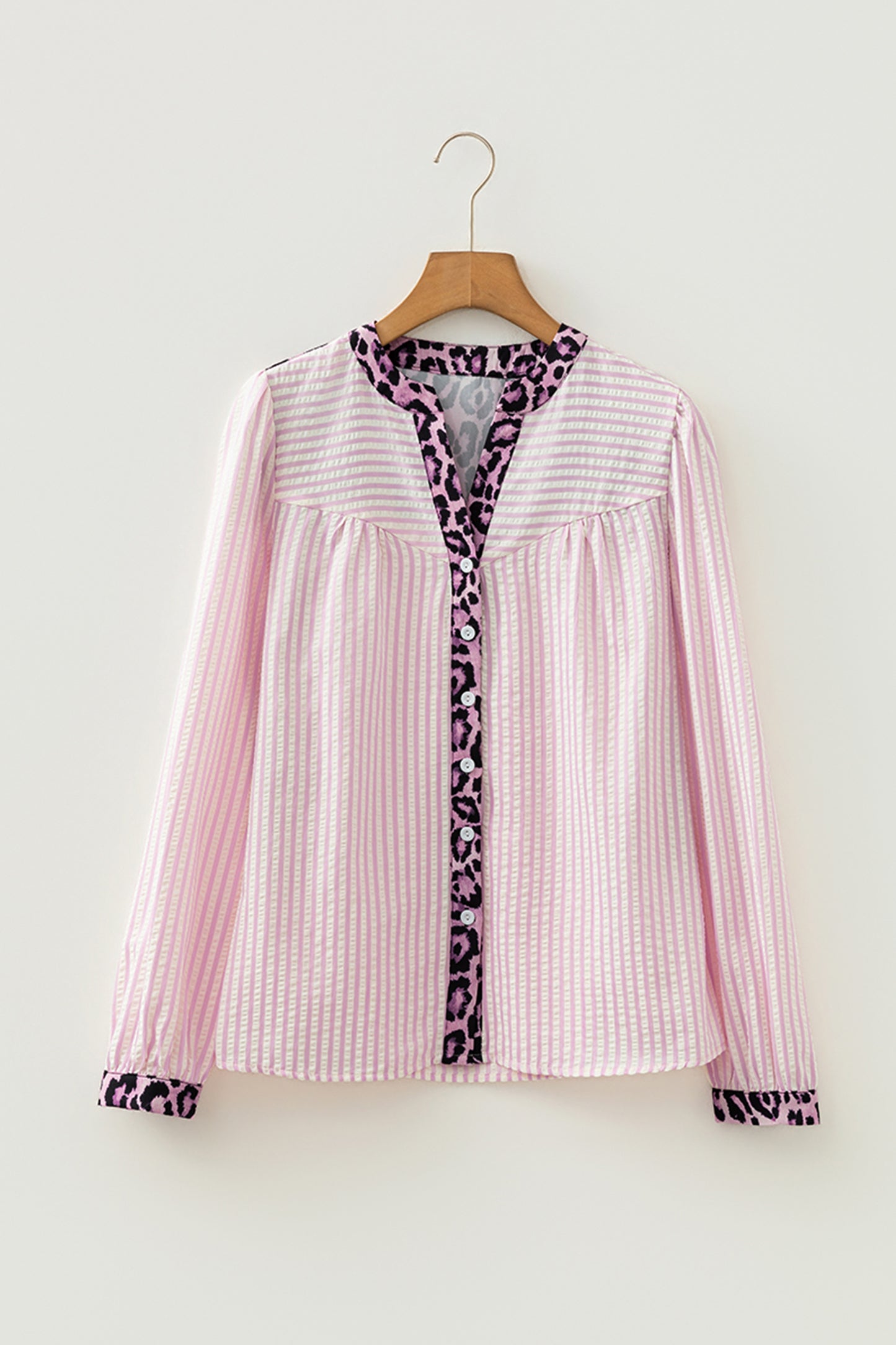 Stripe Leopard Patchwork Long Sleeve Shirt