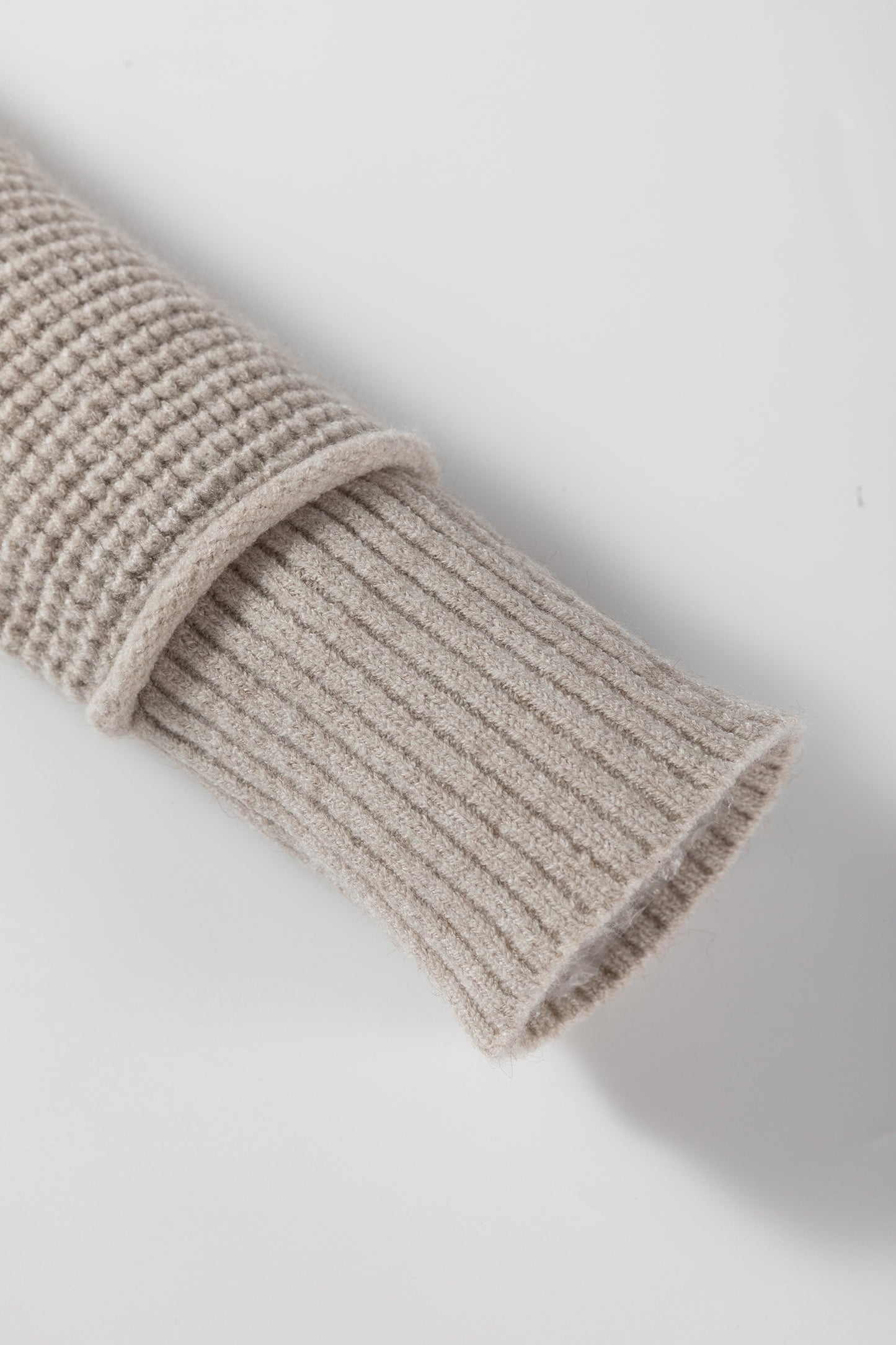 Waffle Knit Ribbed High Neck Drop Shoulder Sweater