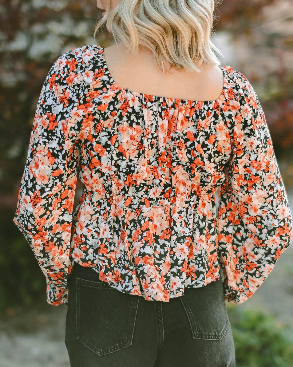 Floral Sweetheart Puff Sleeve Blouse