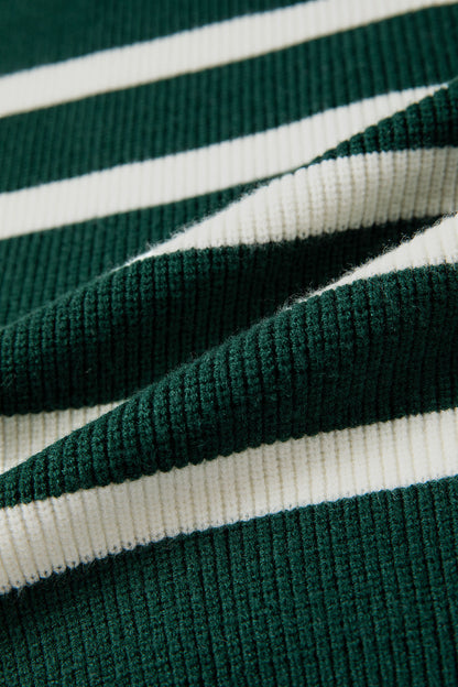 Stripe Ribbed Half-Zip Collar Sleeveless Sweater