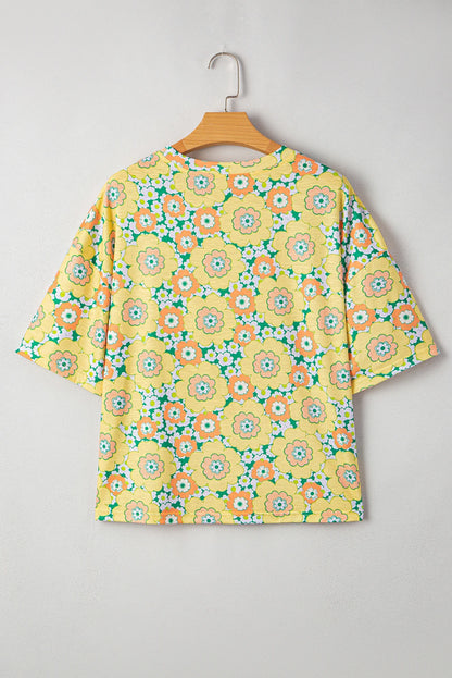 Flower Drop Shoulder Short Sleeve T-Shirt