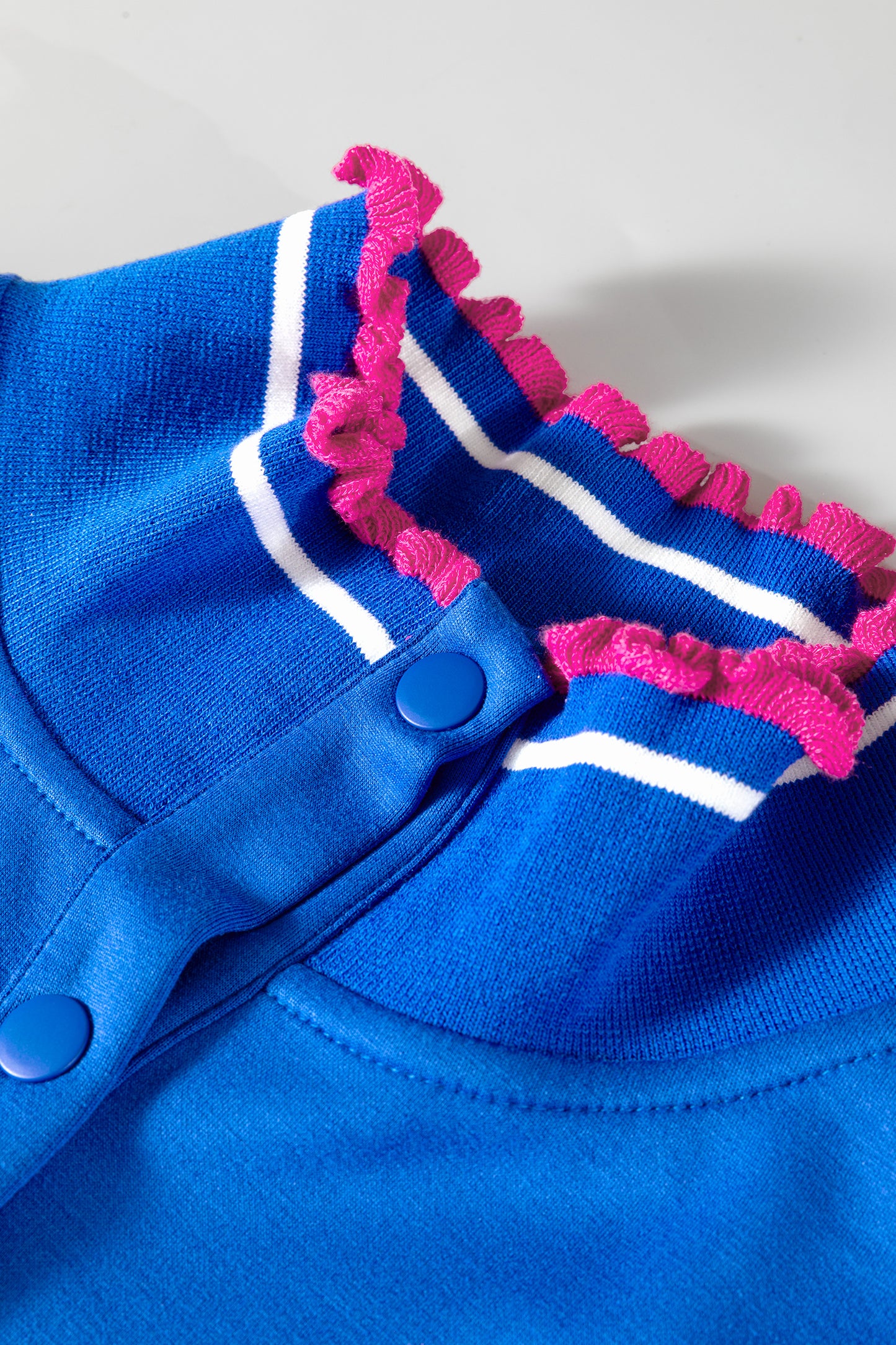 Contrast Frilled Trim Buttoned Collar Short Sleeve Top