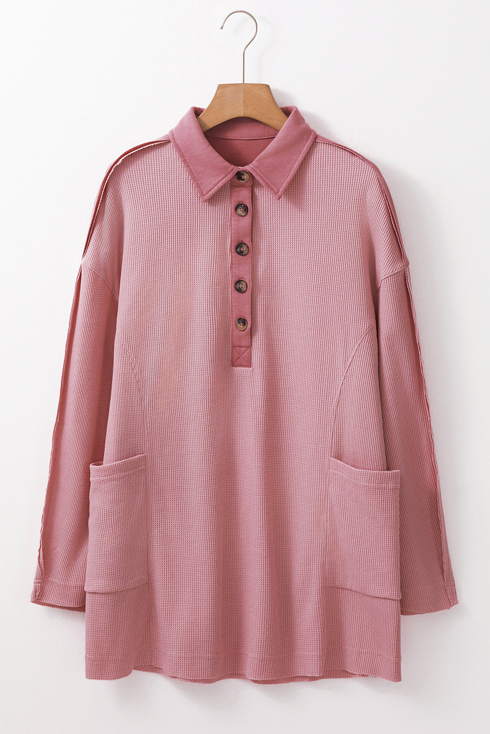 Waffle Long Sleeve Collar Top