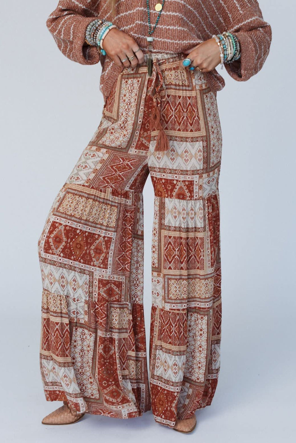 Boho Aztec Tiered Palazzo Pants