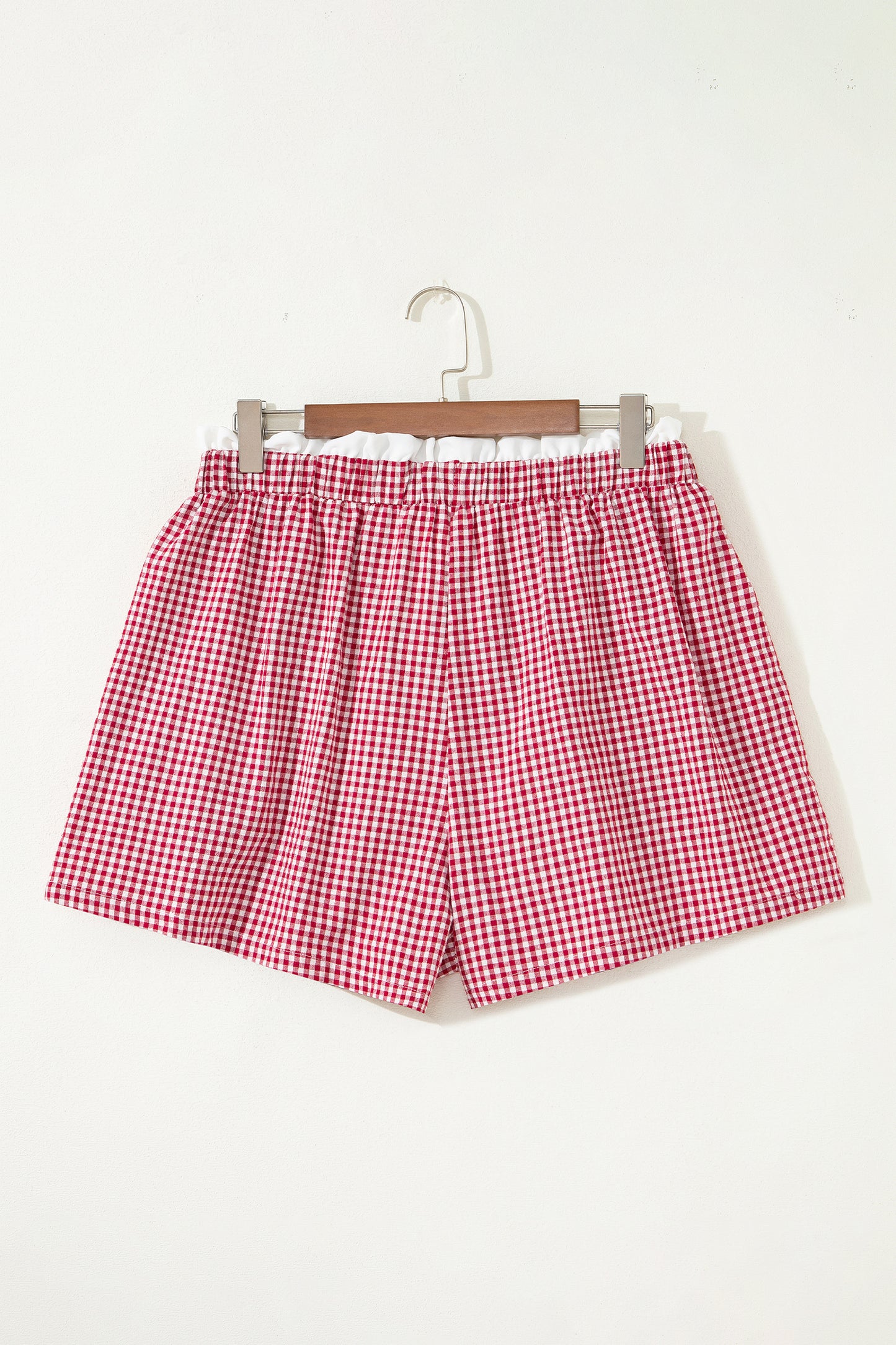 Plus Size Gingham Plaid Ruffle Contrast Trim Shorts
