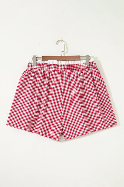 Plus Size Gingham Plaid Ruffle Contrast Trim Shorts