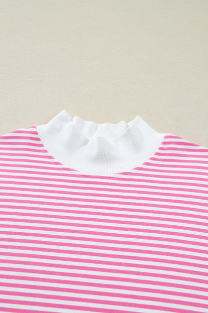 Stripe Oversize Mock Neck Sweatshirt & Shorts Set