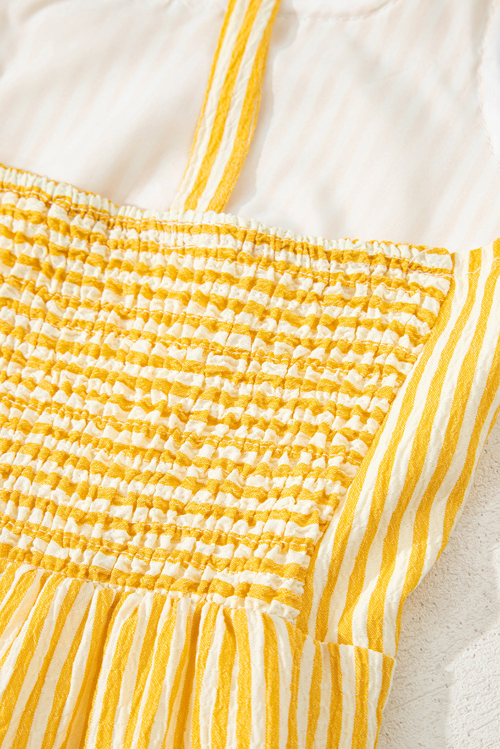 Stripe Tie Shoulder Smocked Wide Leg Romper