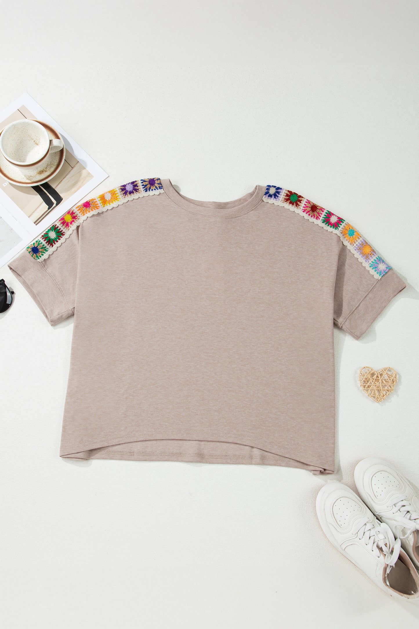 Crochet Trim Dolman Sleeve T-Shirt