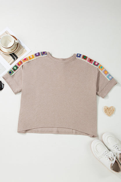 Crochet Trim Dolman Sleeve T-Shirt
