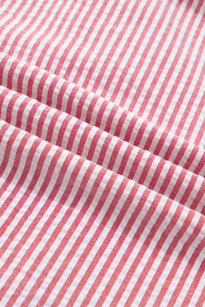 Stripe Bow Tie Straps Ruffle Hem Maxi Dress