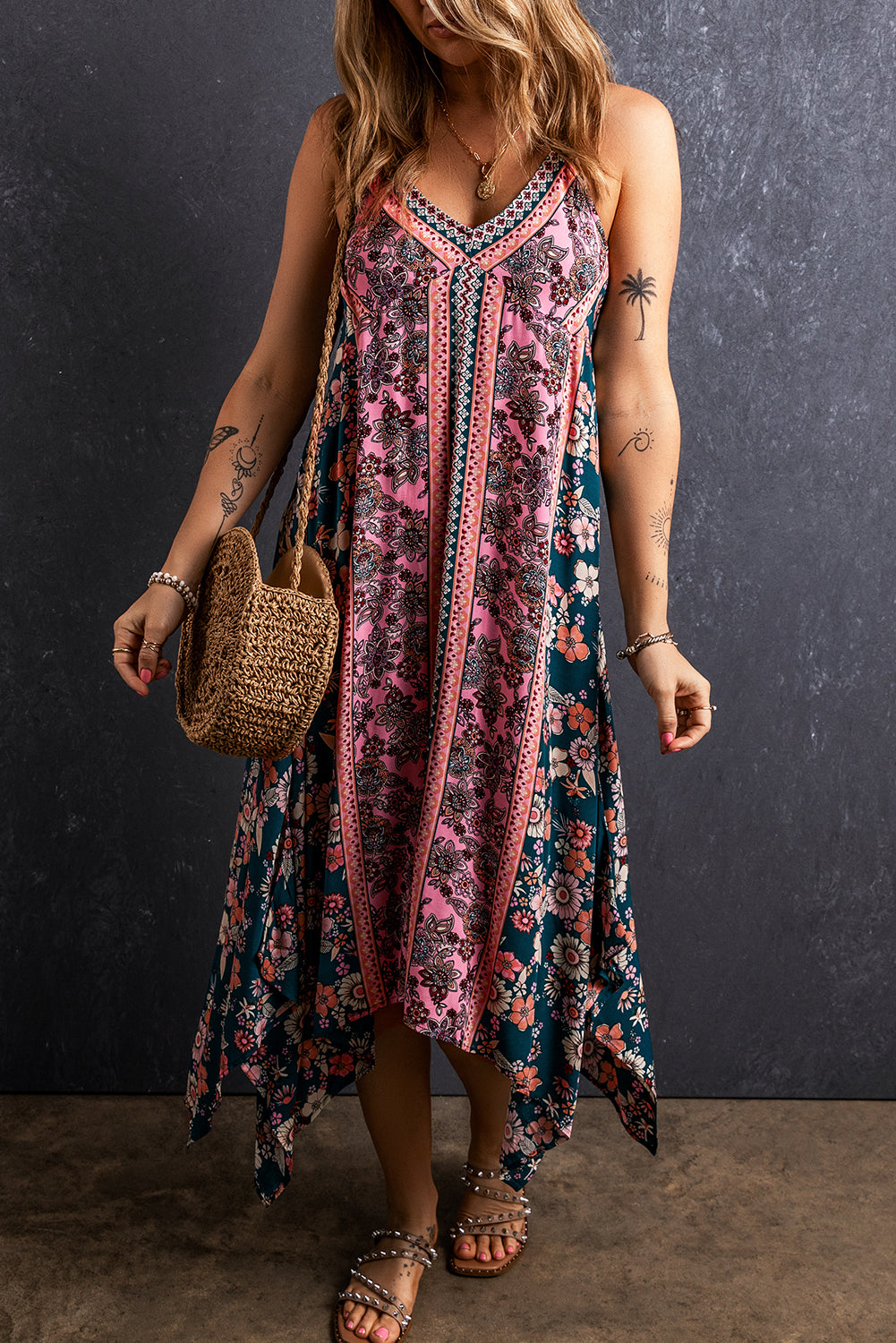 Floral Patchwork Sleeveless Midi Sundress