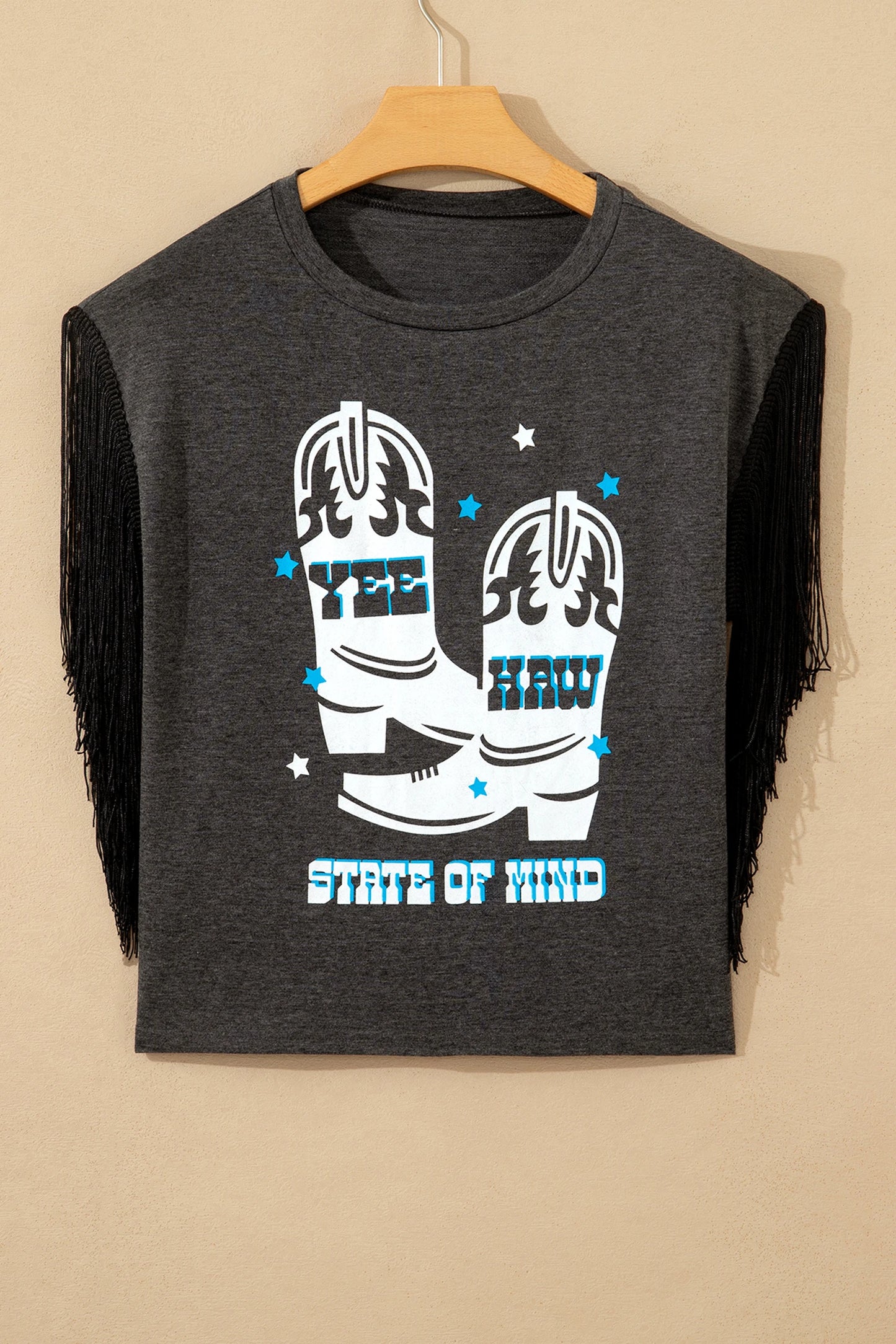 Western Yee Haw State of Mind Fringe Sleeve Tee
