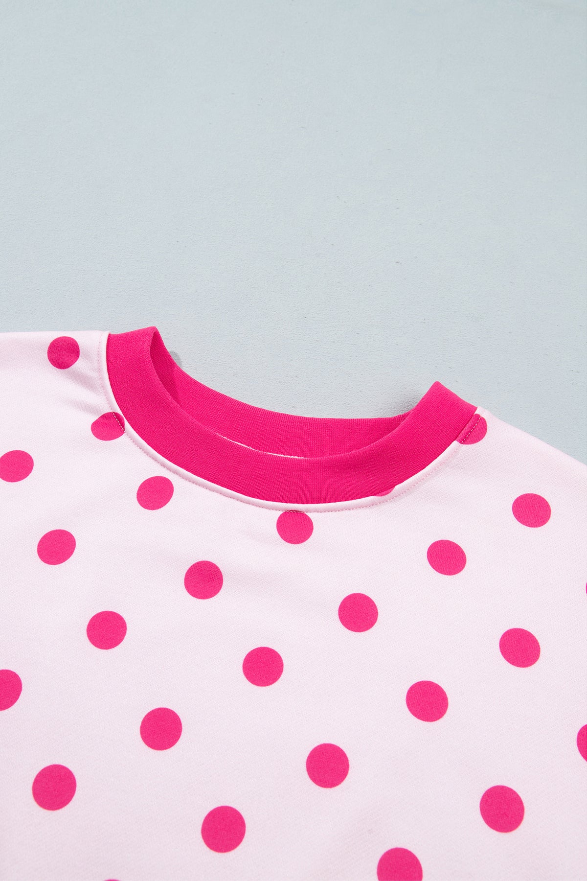 Polka Dot Colorblock Trim Round Neck Sweatshirt