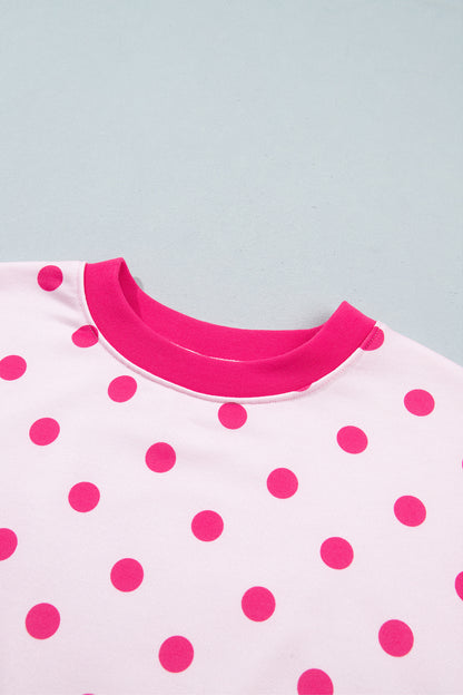 Polka Dot Colorblock Trim Round Neck Sweatshirt