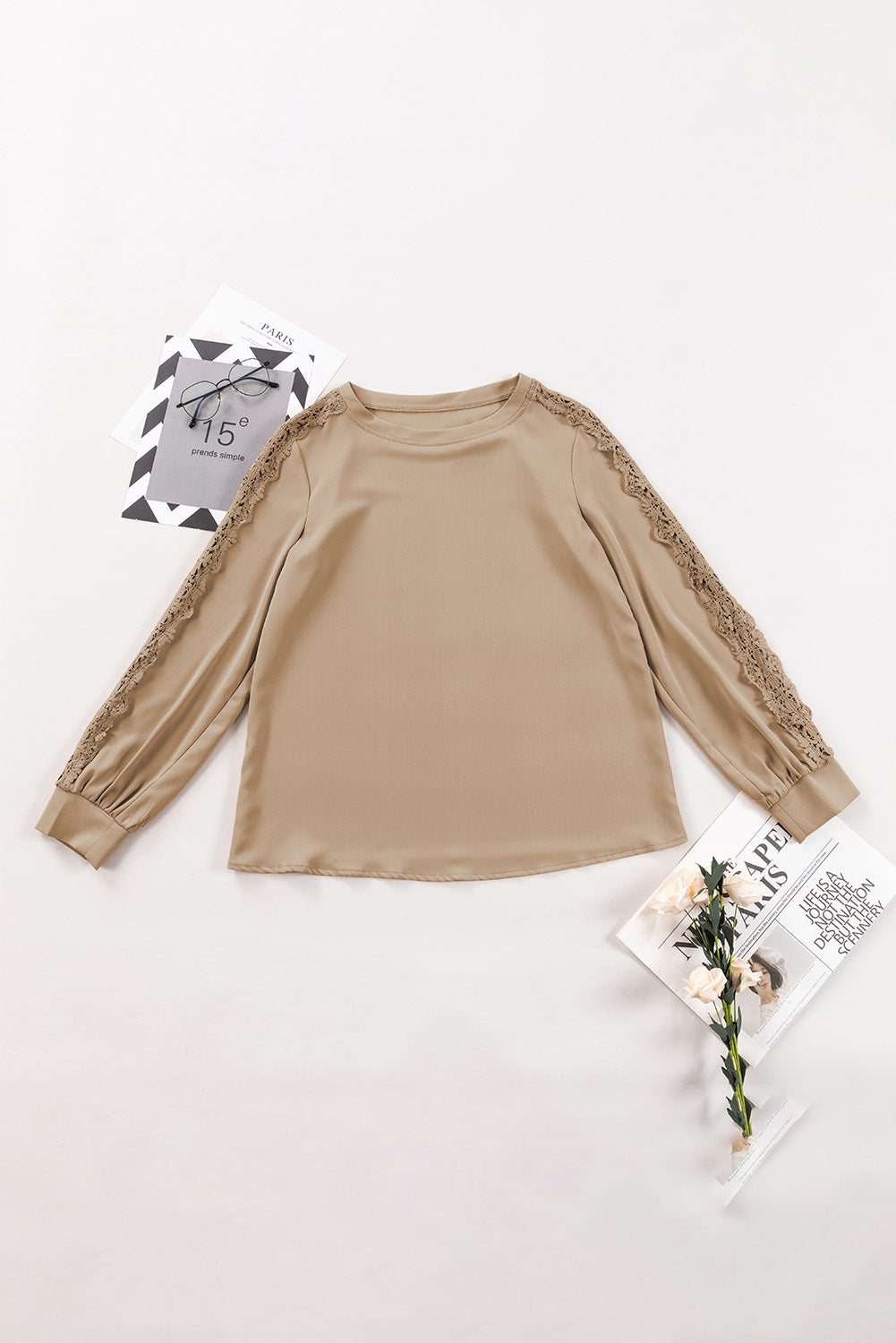 Lace Long Sleeve Crewneck Top