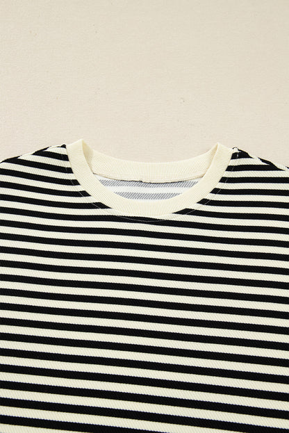 Stripe Textured Pullover Top and Mini Skirt Set