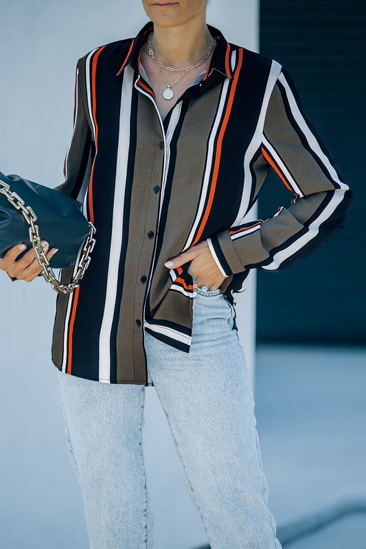 Stripe Long Sleeve Buttoned Shirt