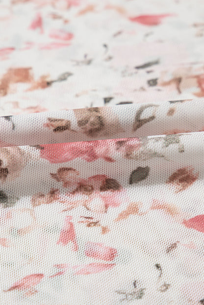 Floral Mesh Long Sleeve Mock Neck Top