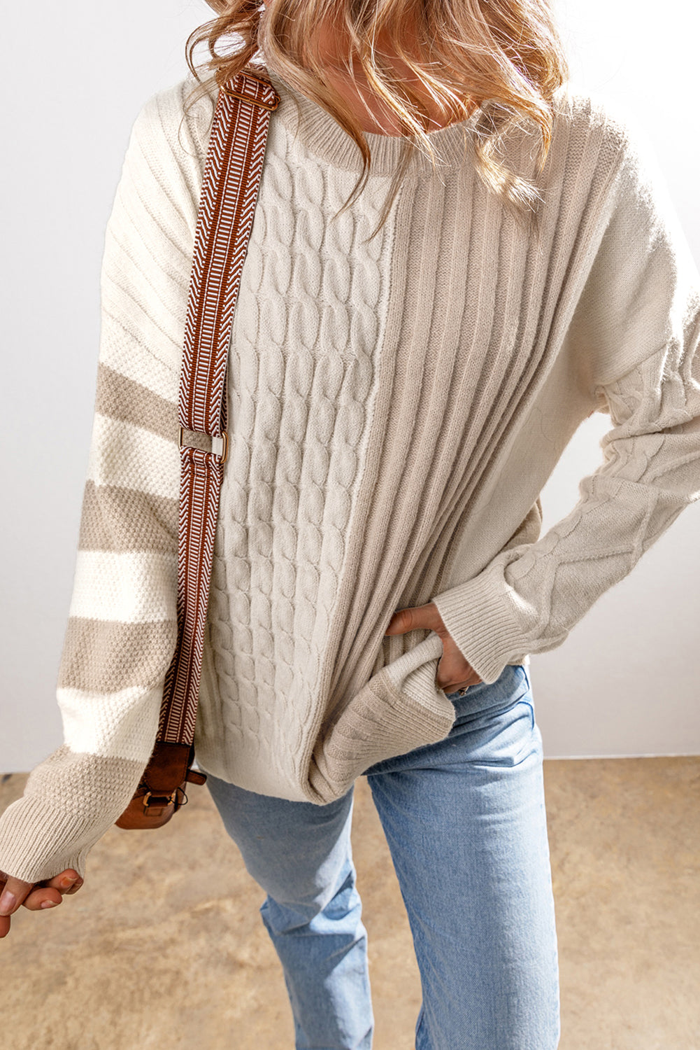 Colorblock Cable Knit Sweater