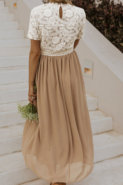 Lace Chiffon Short Sleeve Maxi Dress