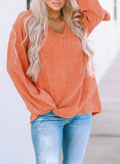 Crinkle Gauze Puff Sleeve Blouse