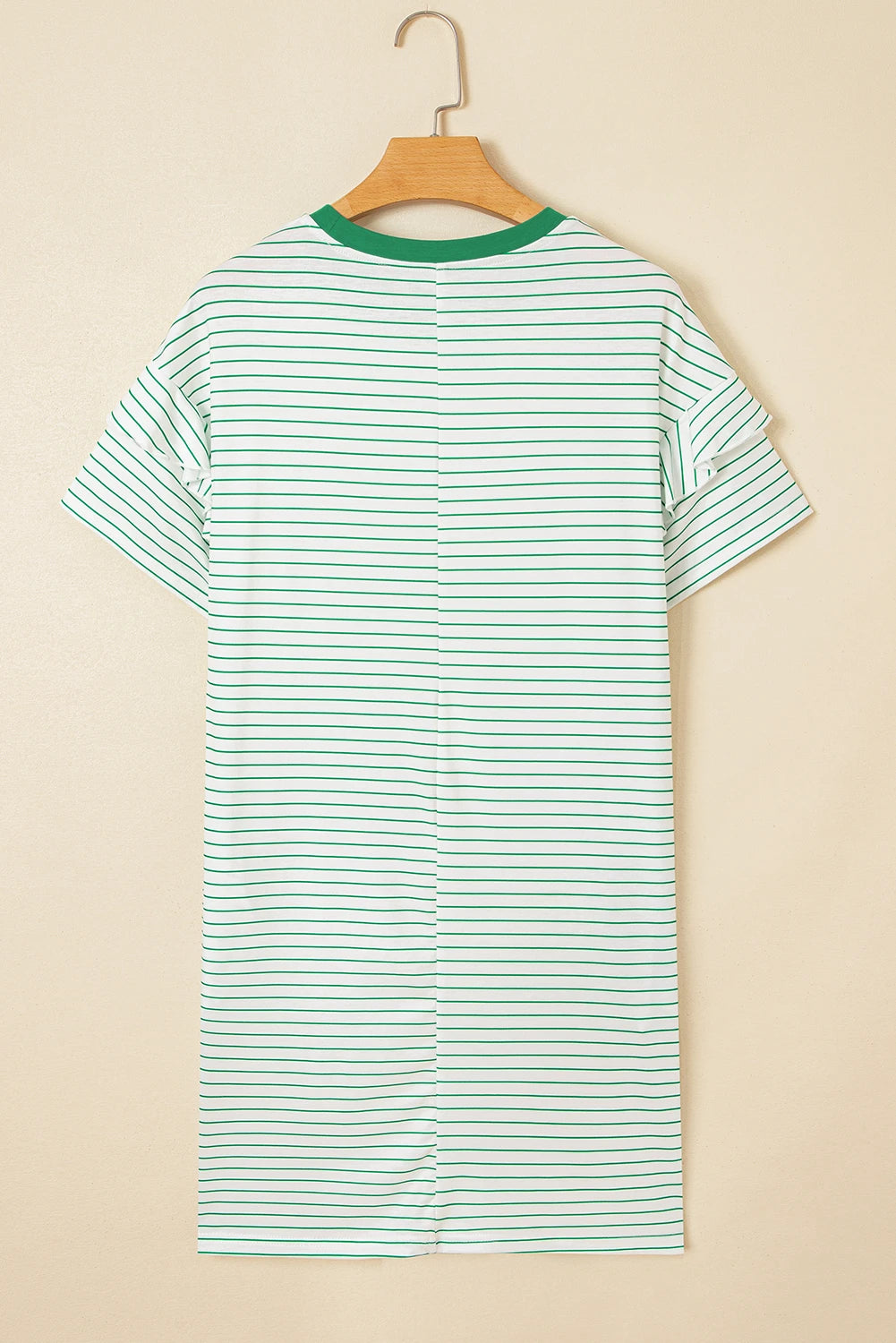 Stripe Ruffle Short Sleeve Crew Neck T-Shirt Mini Dress