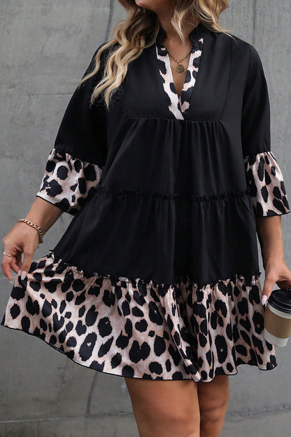 Leopard Colorblock Ruffle Dress Plus Size