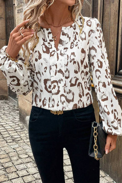 Leopard Balloon Sleeve Blouse