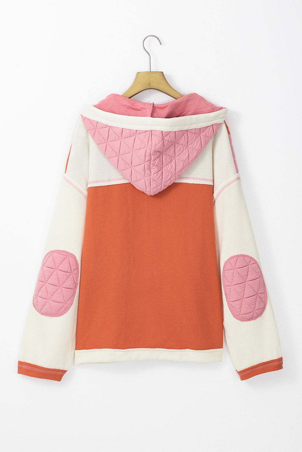 Quilted Waffle Patchwork Hooded Jacket