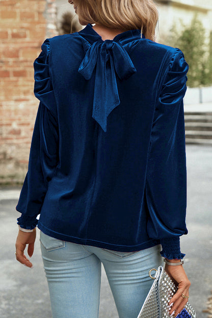 Mock Neck Puff Sleeve Blouse