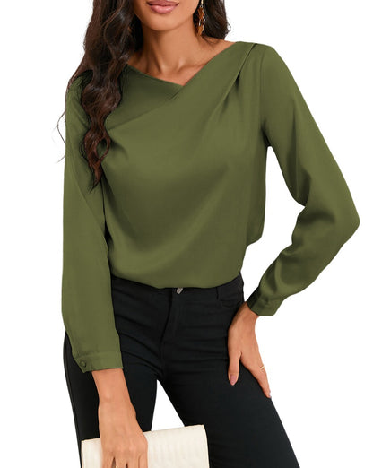 Satin Asymmetrical V-Neck Blouse