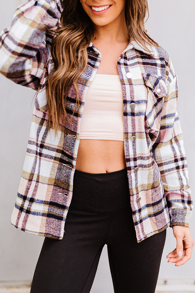 Plaid Button Front Pocketed Shacket