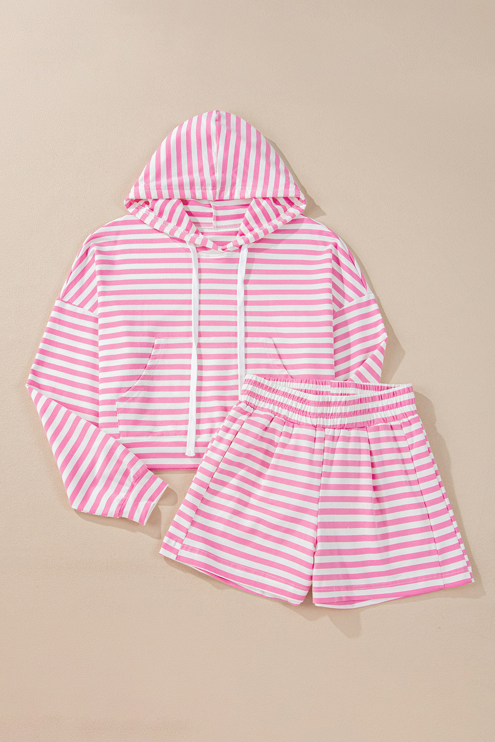 Stripe Pocketed Hoodie and Shorts Set