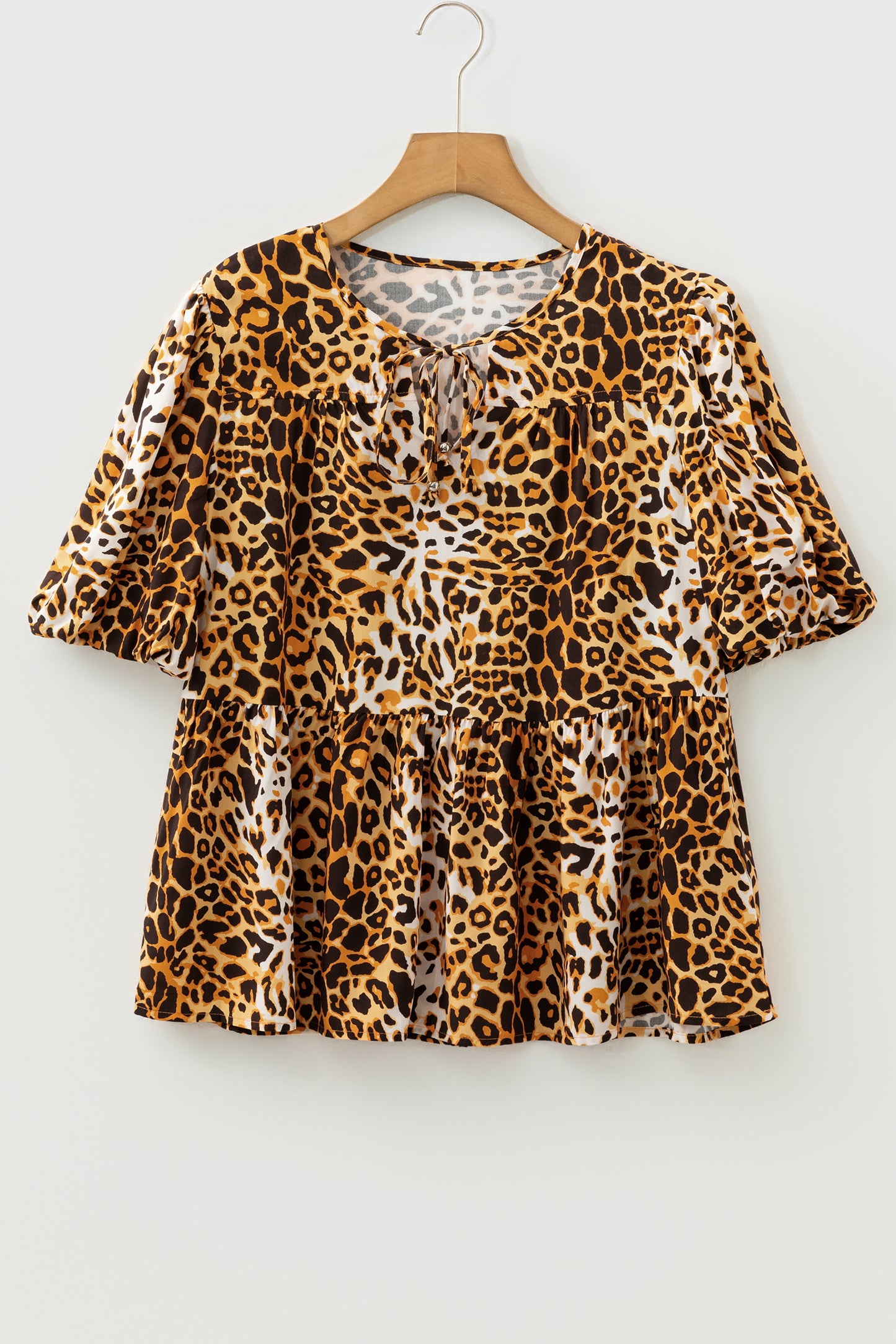 Leopard Short Puff Sleeve Babydoll Top