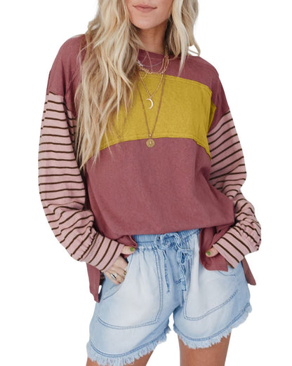 Colorblock Stripe Bishop Sleeve Top