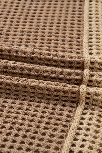 Plus Size Colorblock Hollowed Knit Hooded Sweater