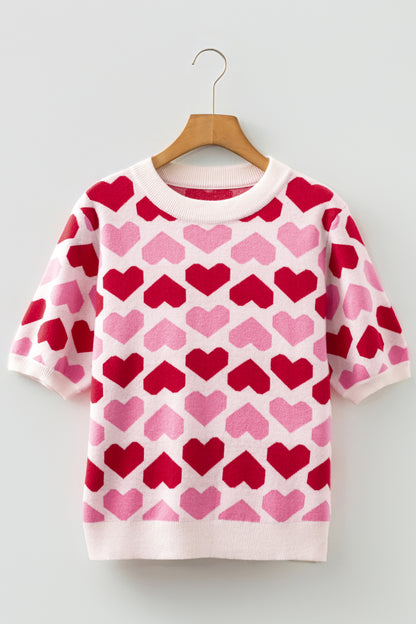Valentine Heart Knit Crew Neck Sweater