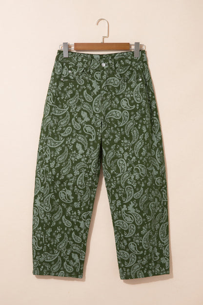 Paisley Denim High Waist Barrel Leg Pants