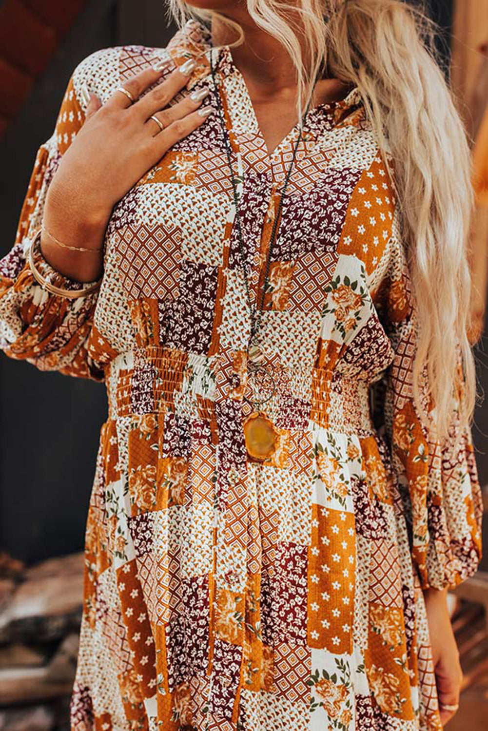 Boho Floral Puff Sleeve Mini Dress