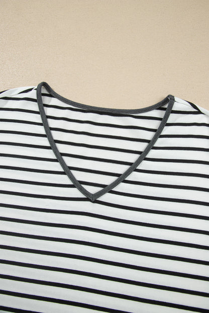 Stripe Ruffle Patchwork V-Neck Top & Pants Set