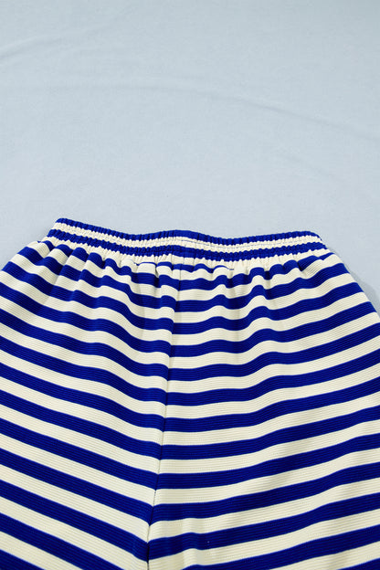 Stripe Cap Sleeve Top & Contrast Trim Shorts Set