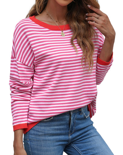 Stripe Contrast Drop Shoulder Sweater