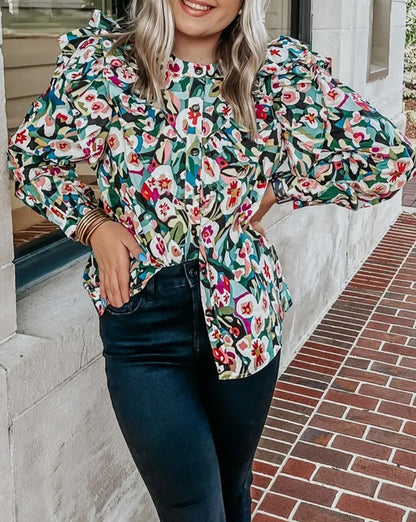 Floral Ruffle Long Sleeve Shirt