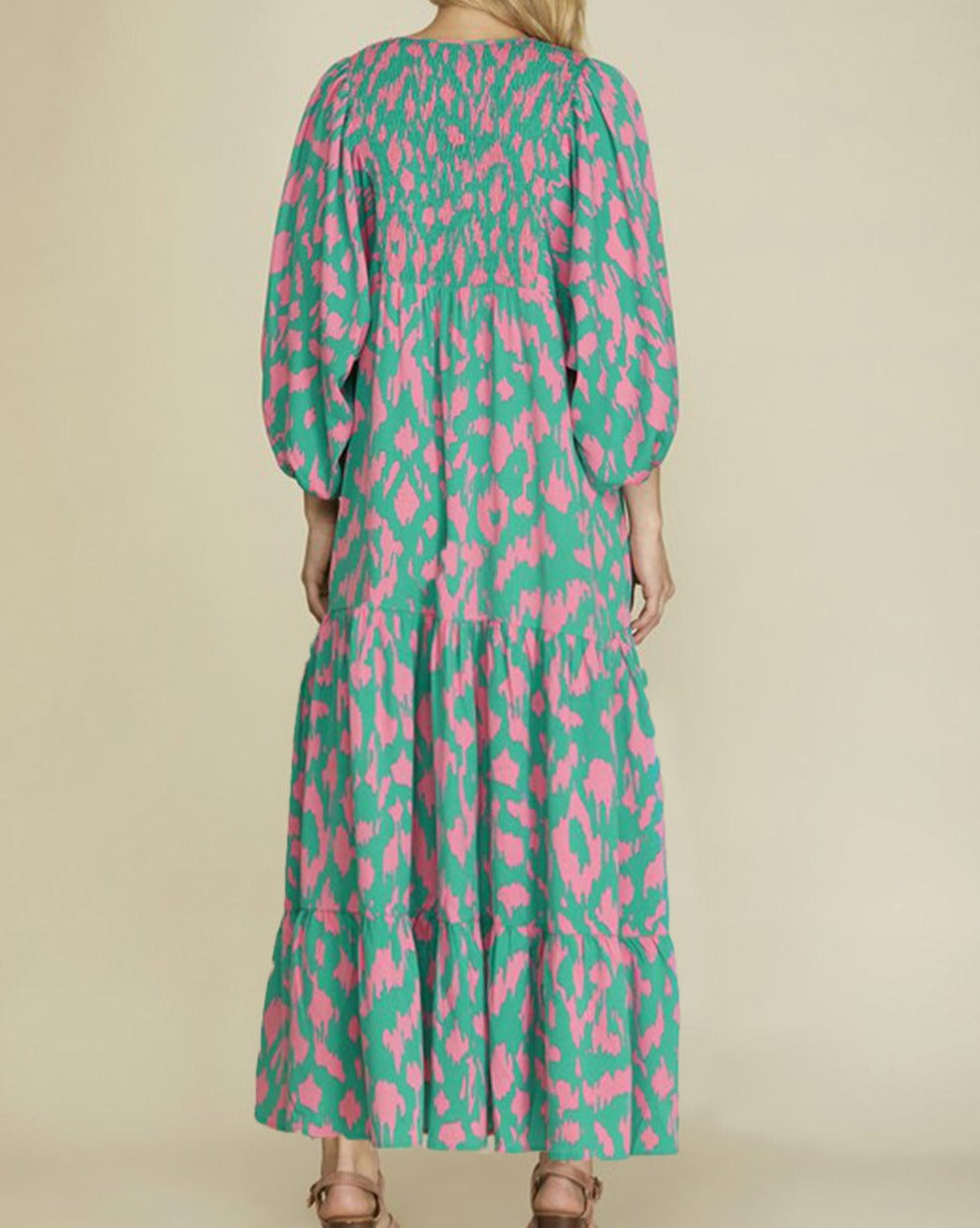 Abstract Puff Sleeve Maxi Dress