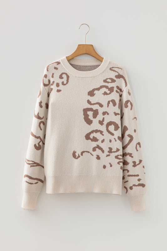 Leopard Asymmetric Drop Shoulder Sweater