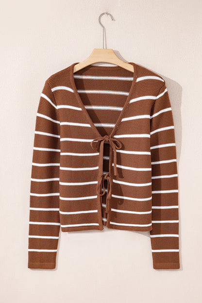 Stripe Tie-Front V-Neck Cardigan Sweater